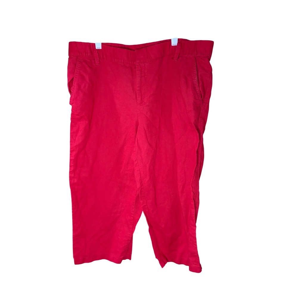 Liz Claiborne Red Linen Blend Cropped Pants Womens Large Elastic Back Capris